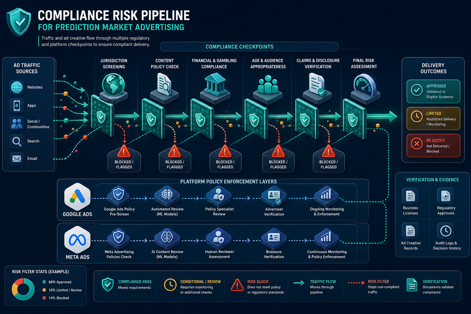 Compliance risk scheme in prediction market advertising: regulatory filters, verification, and blocks