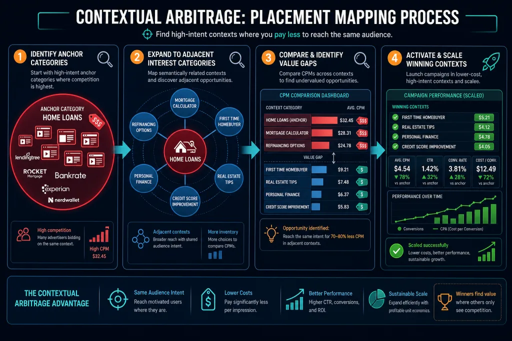 Placement mapping process diagram: from anchor categories to adjacent ones with CPM comparison