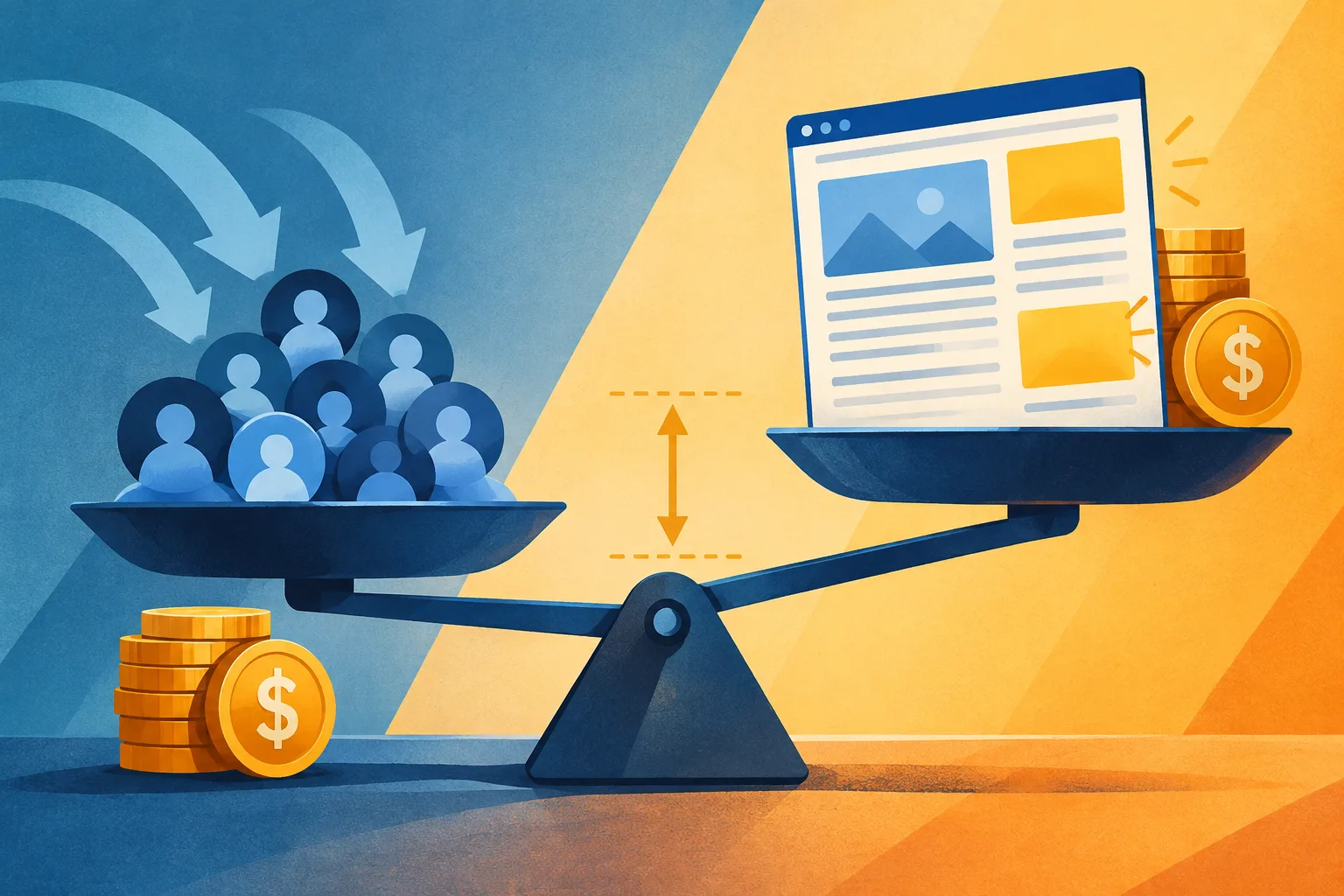 AI arbitrage economics diagram: the spread between click cost and ad revenue